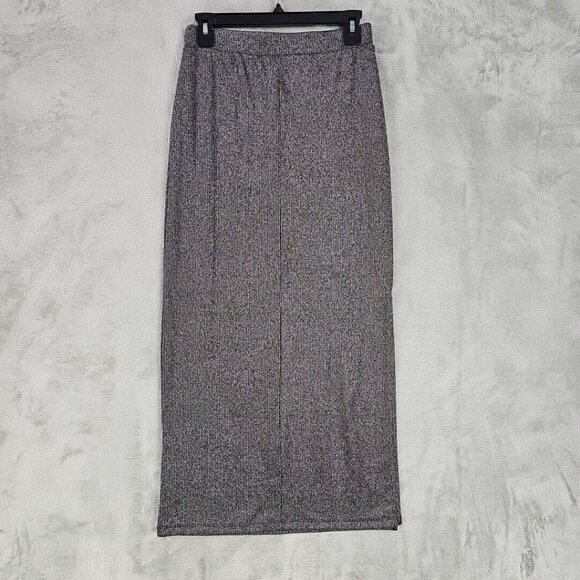 Old Navy Midi Skirt Womens S Metallic Silver Side Slit Elastic Waist Party NWT - Picture 6 of 8